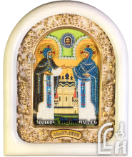 Икона Святых Петра и Февронии в белом киоте